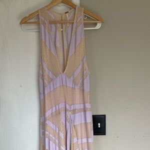 Free People Lavender and Beige Sleeveless Jumpsuit